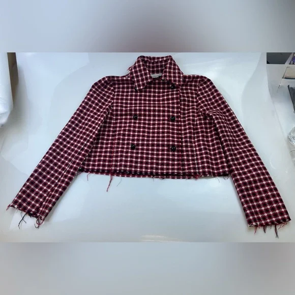 Lemon Twist Cropped Double-Breasted Raw-Hem Tweed Jacket N266-10 - Picture 2 of 6